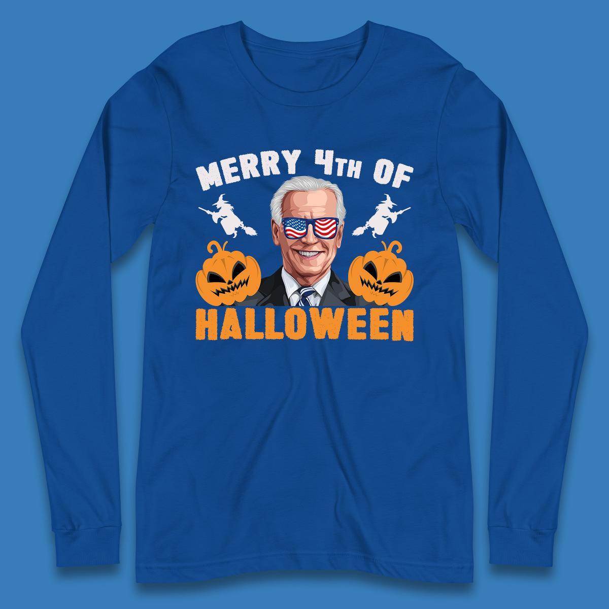 Merry 4th Of Halloween Funny Confused Joe Biden 4th Of July Long Sleeve T Shirt