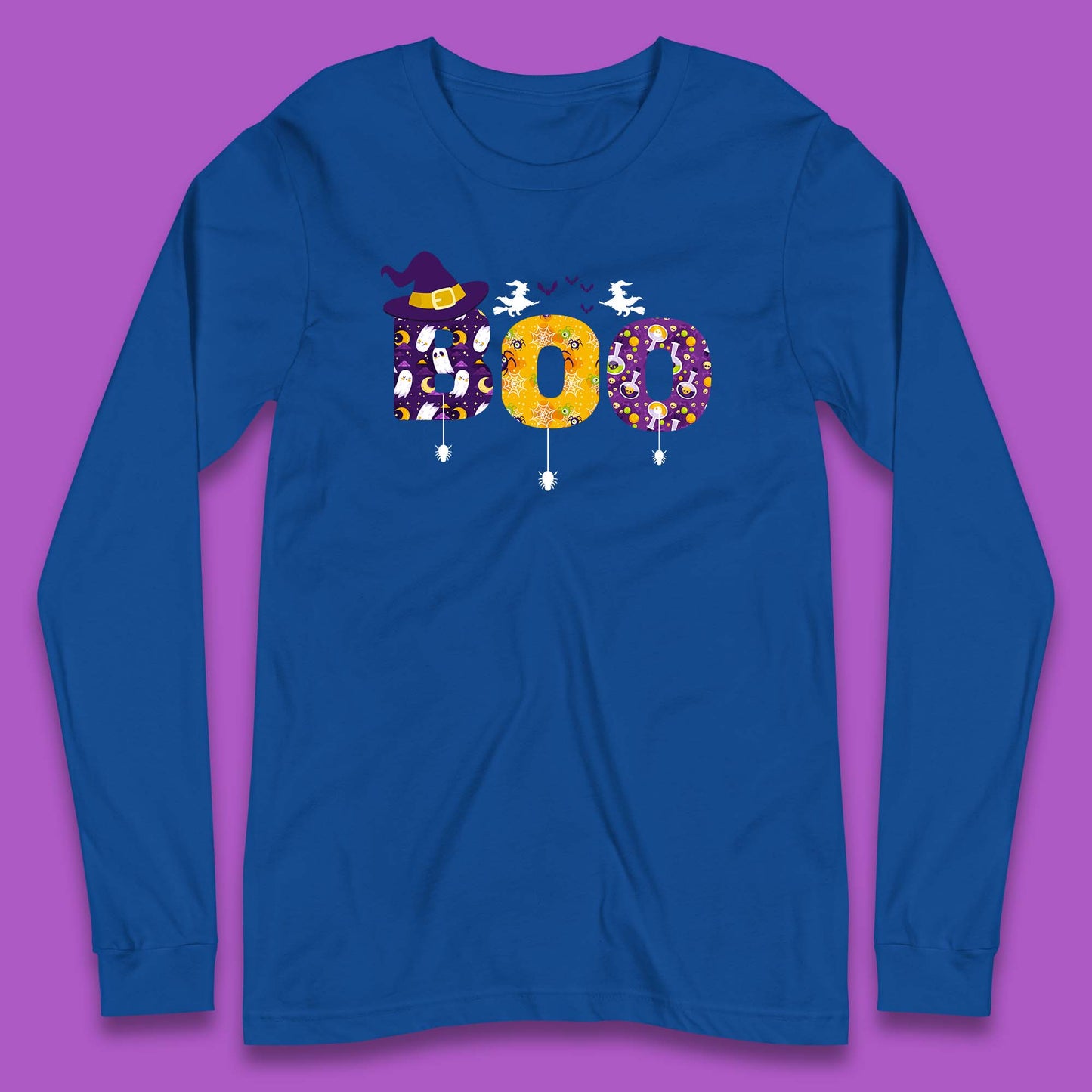 Boo With Spiders And Witch Hat Halloween Boo Ghosts Costume Long Sleeve T Shirt