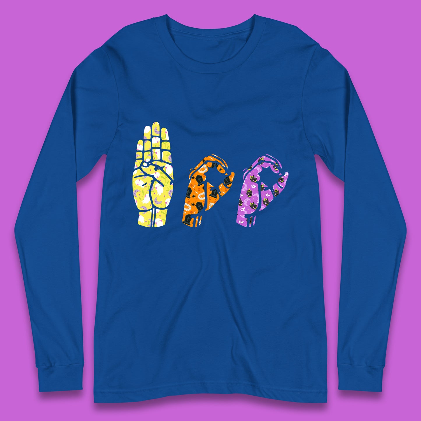 Halloween Hand Sign Language Boo Ghost American Sign Language Alphabet ASL Halloween Long Sleeve T Shirt