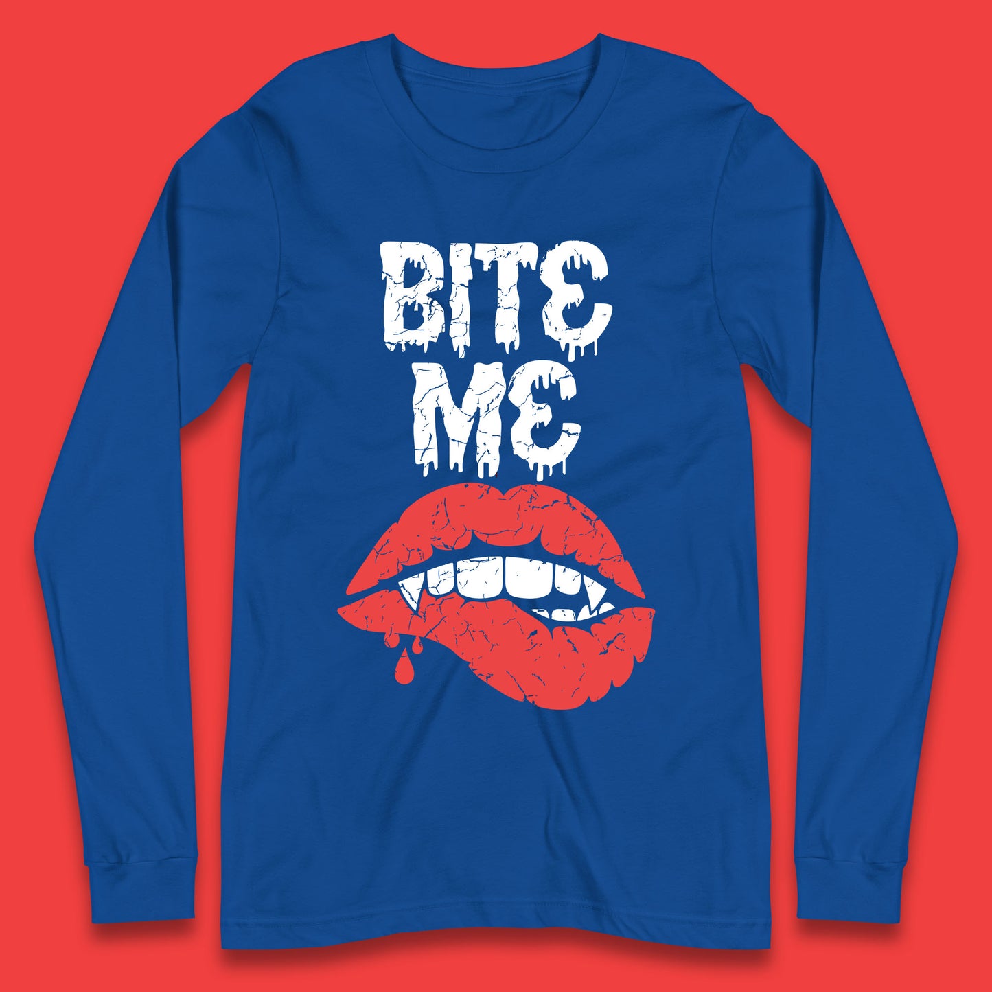 Bite Me Vampire Fangs Halloween Horror Lips Halloween Spooky Party Costume Long Sleeve T Shirt