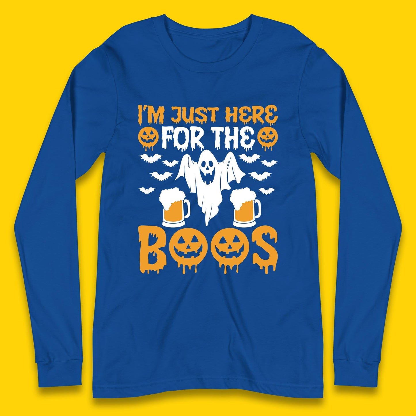 I'm Just Here For The Boos Halloween Boo Ghosts Drinking Beer Long Sleeve T Shirt