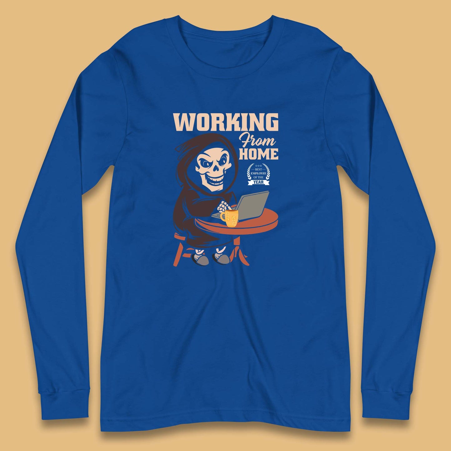 Working From Home Best Employee Of The Year Funny Death Halloween Long Sleeve T Shirt