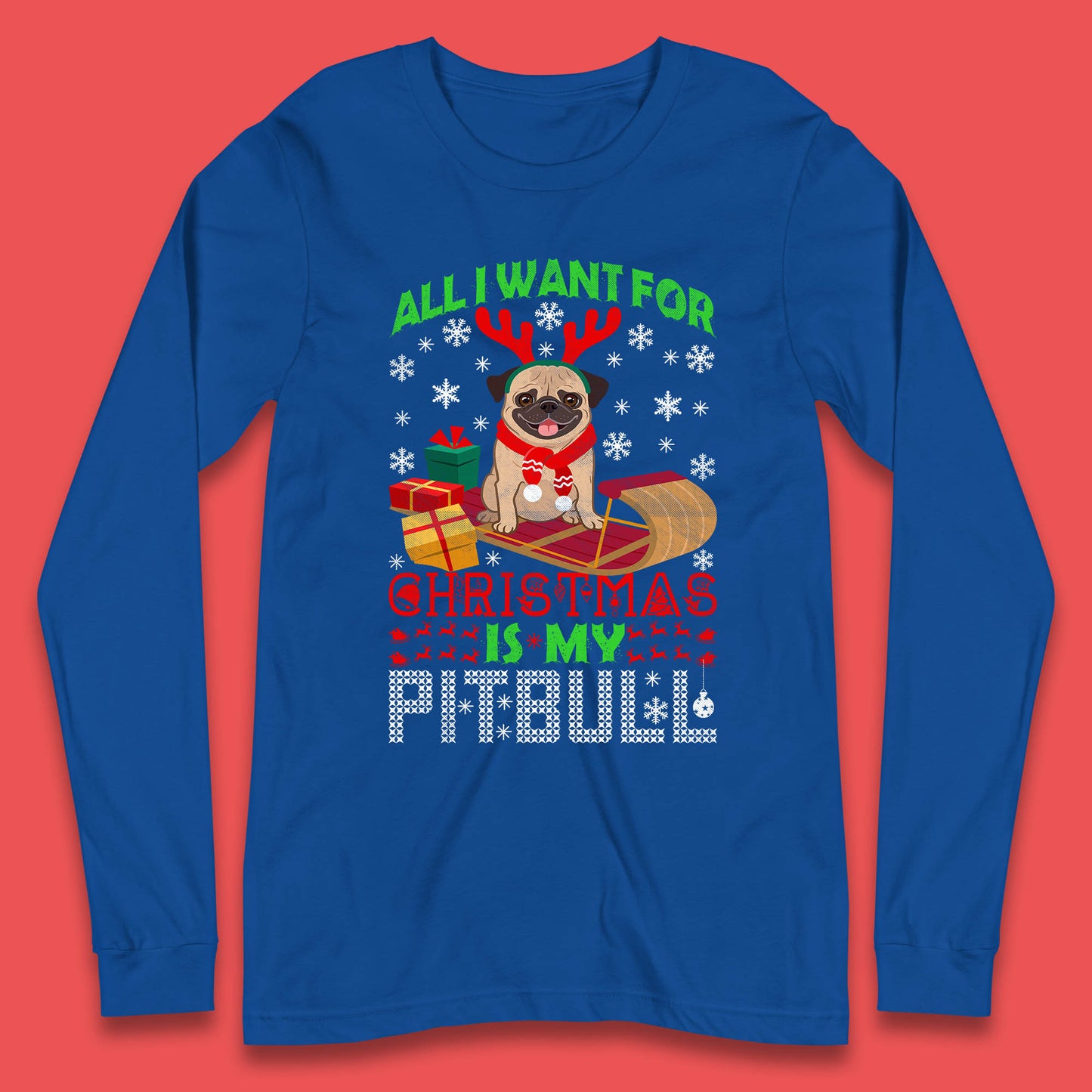 christmas pitbull long sleeve t shirt