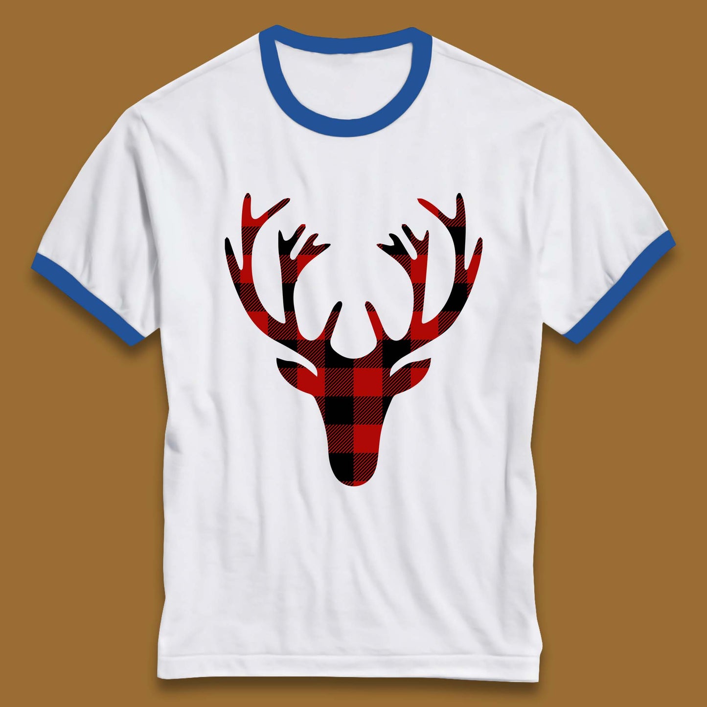 merry christmas buffalo plaid deer head ringer t shirt