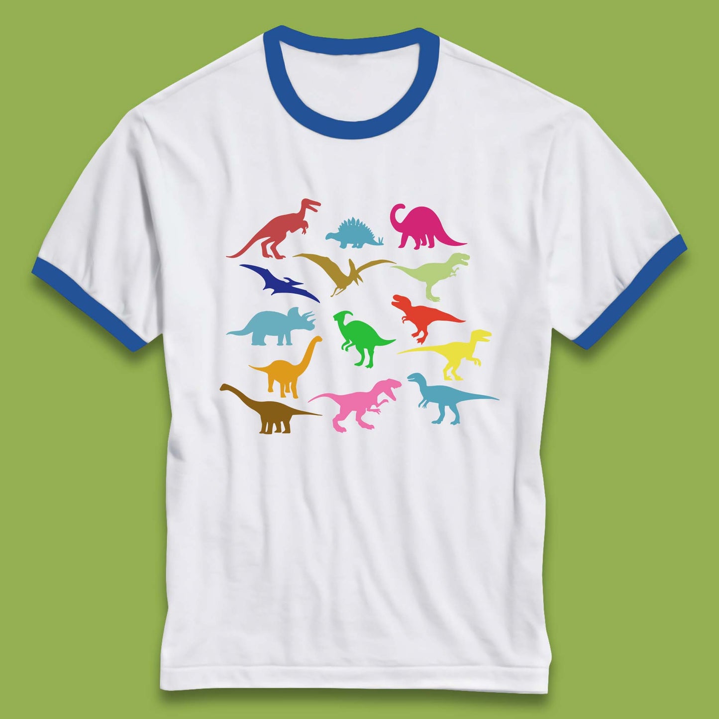 Colourful Dinosaurs Dino Fossil Dinosaurs Wild Nature Prehistoric Paleontology Velociraptor Ringer T Shirt