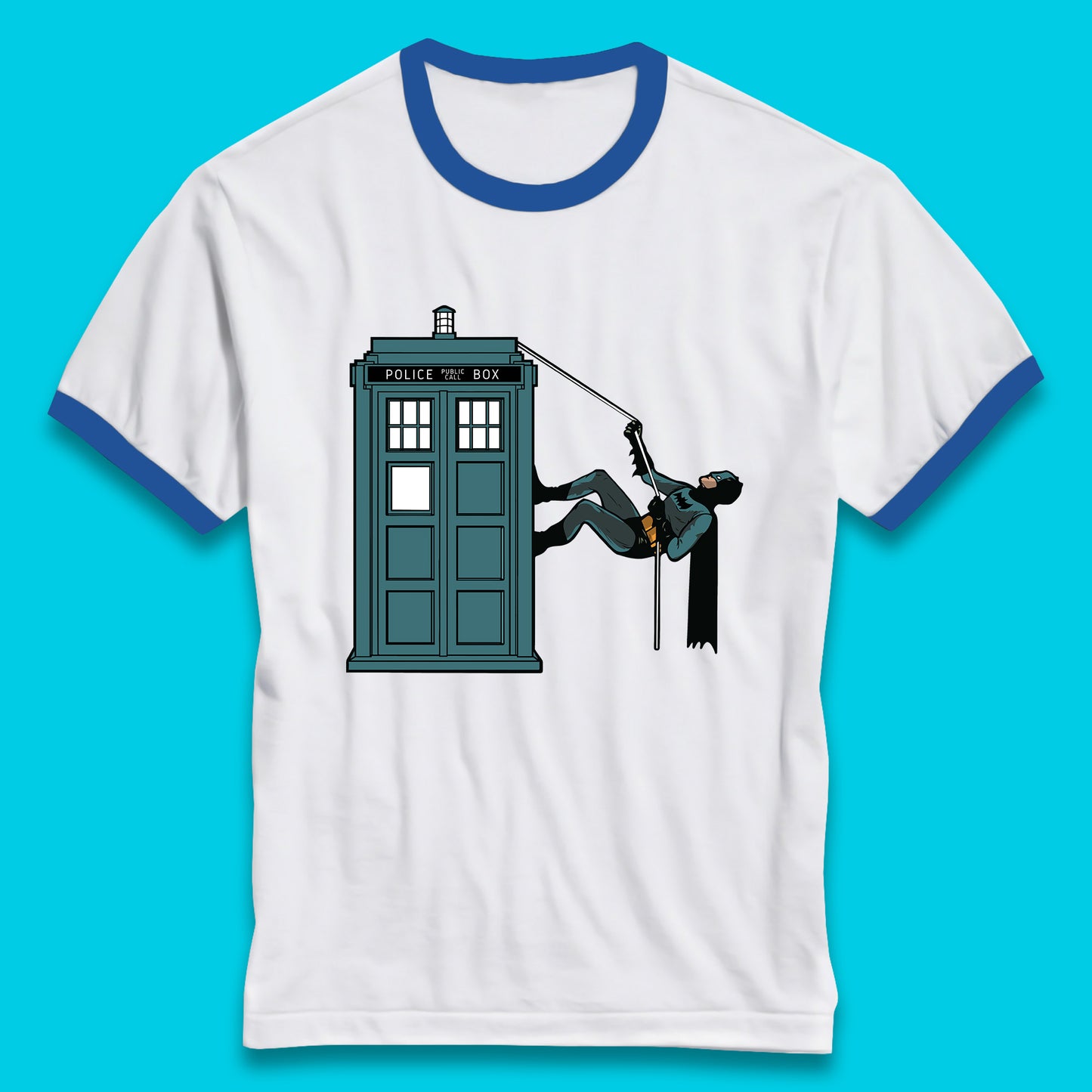 Batman Climbing Police Public Call Box DC Comics Superhero Movie Character Ringer T Shirt