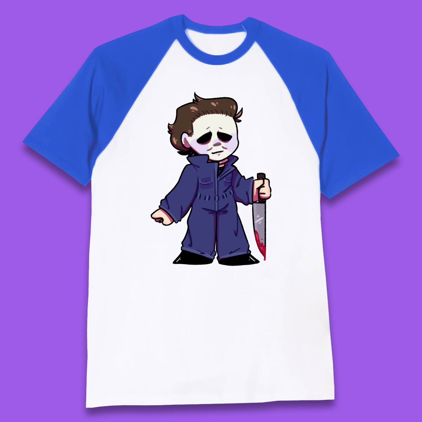 Chibi Michael Myers Holding Bloody Knife Halloween Serial Killer Horror Movie Character Baseball T Shirt