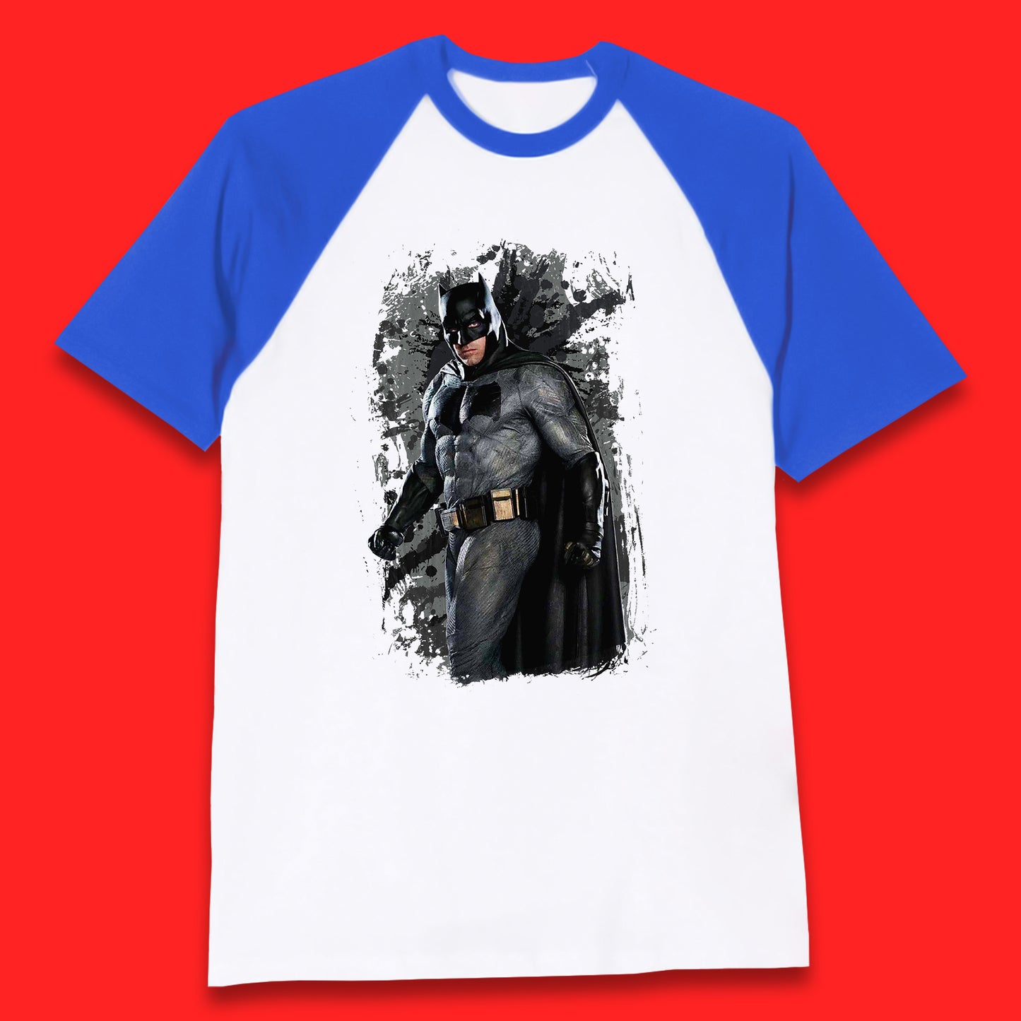 DC Comics Batman Superhero Movie Character Batman Emblem Costume Grunge Affect Baseball T Shirt