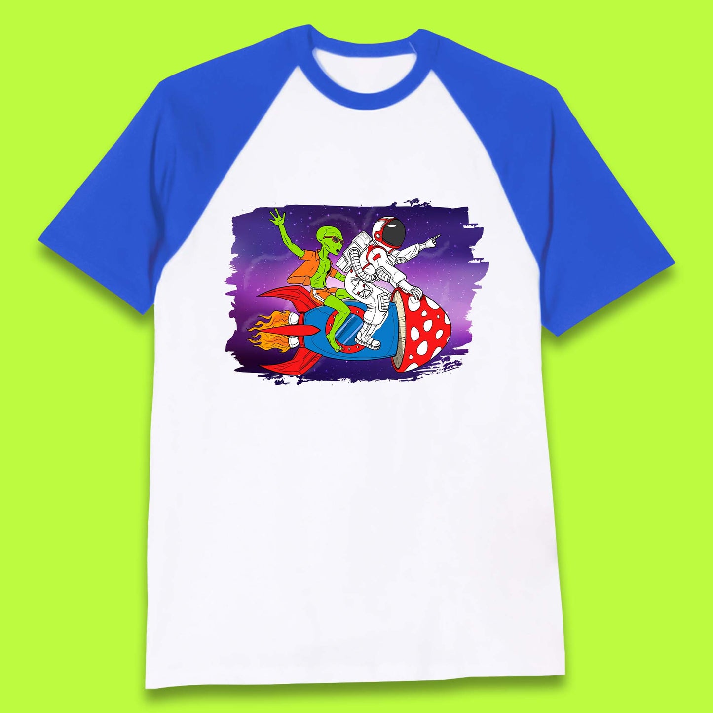 Alien & Astronaut Rocket Ship Baseball T-Shirt
