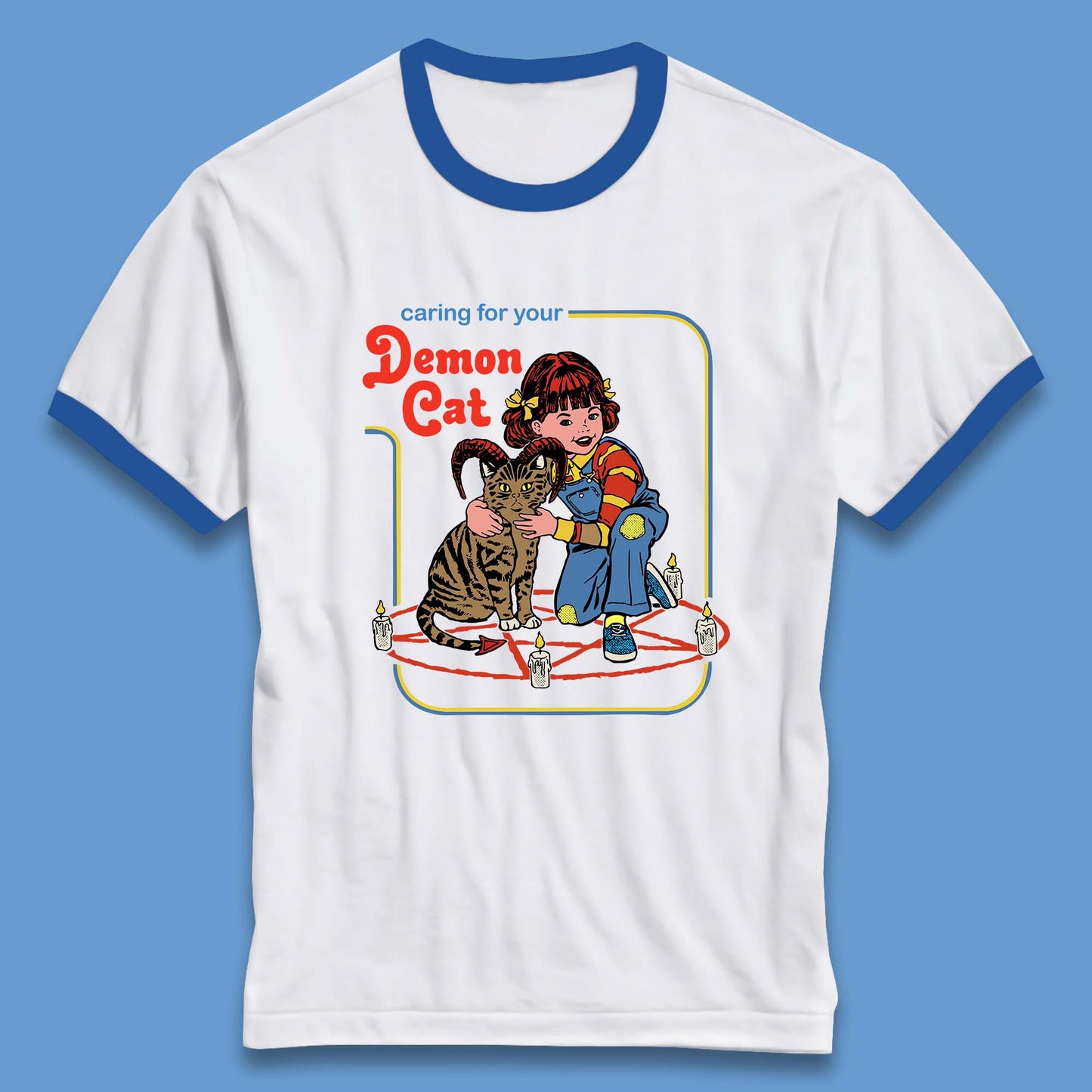 Caring For Your Demon Cat Creepy Incantation Halloween Aesthetic Cat Ringer T Shirt