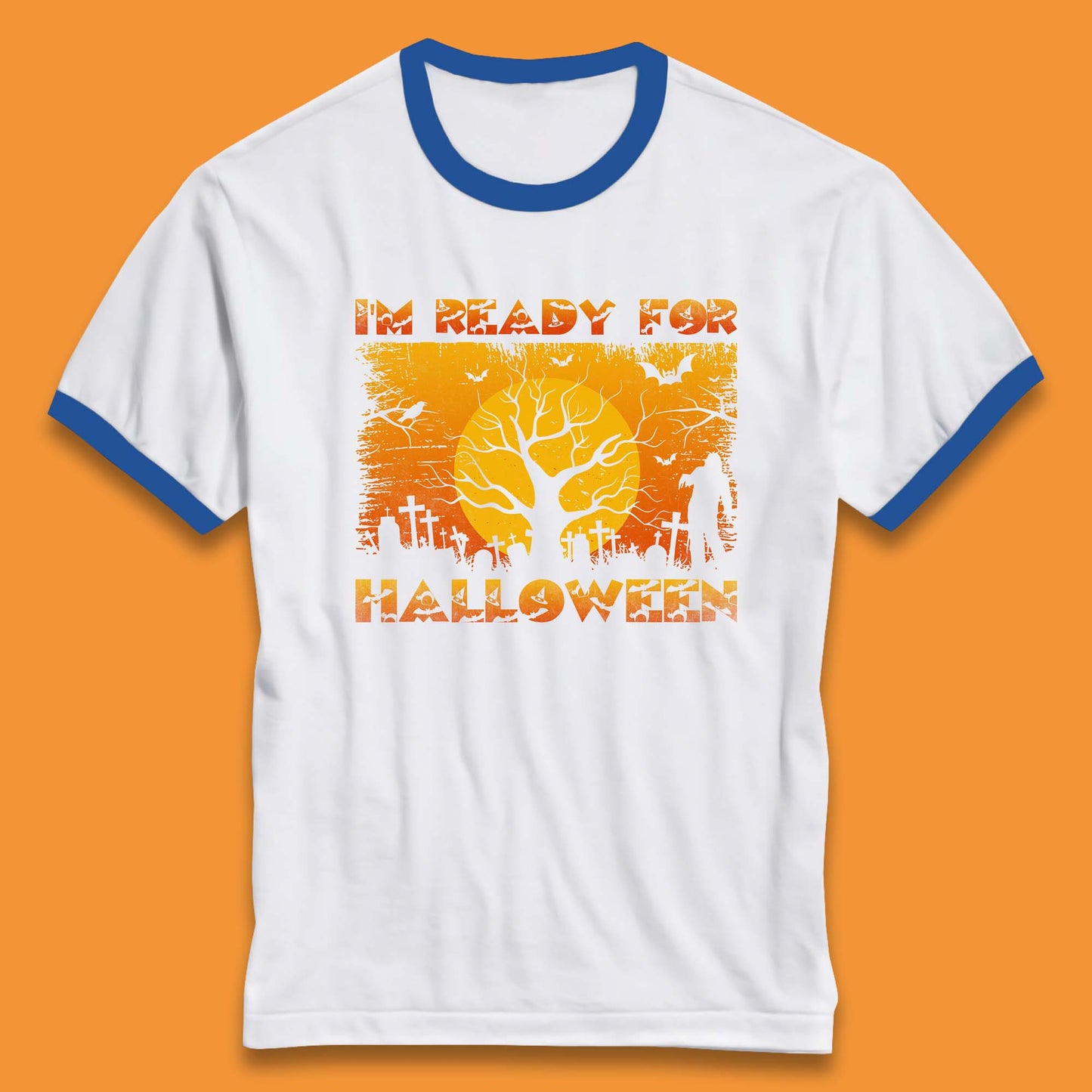 I'm Ready For Halloween Horror Scary Halloween Zombie Graveyards With Dead Tree Ringer T Shirt