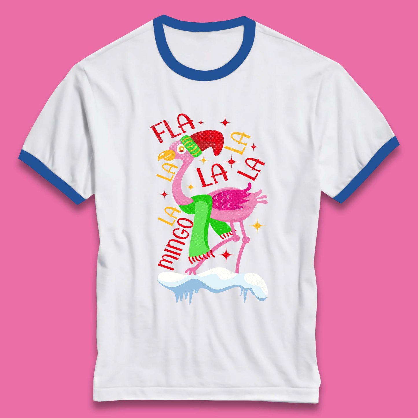 pink flamingo christmas ringer t shirt