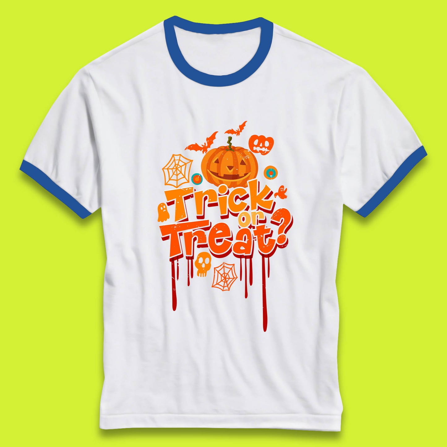 Trick Or Treat Halloween Pumpkin Blood Dripping Horror Scary Spooky Season Ringer T Shirt