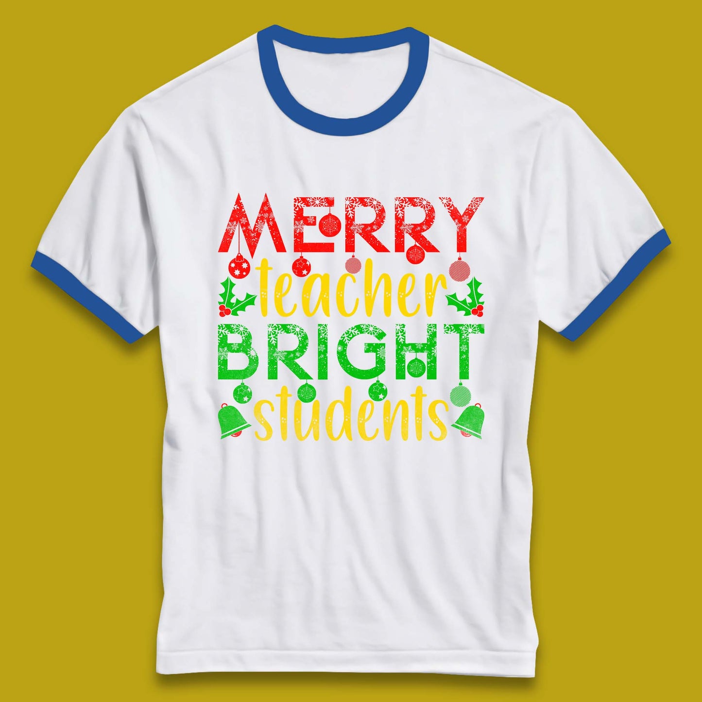 merry teacher bright students christmas ringer t shirt