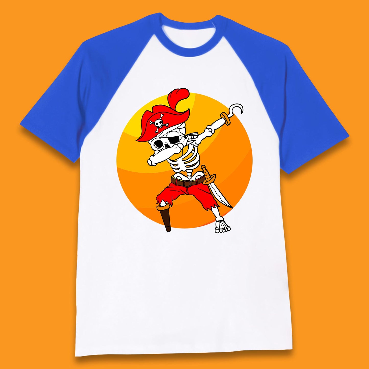 Dabbing Pirate Skeleton Halloween Jolly Roger Funny Halloween Costume Baseball T Shirt