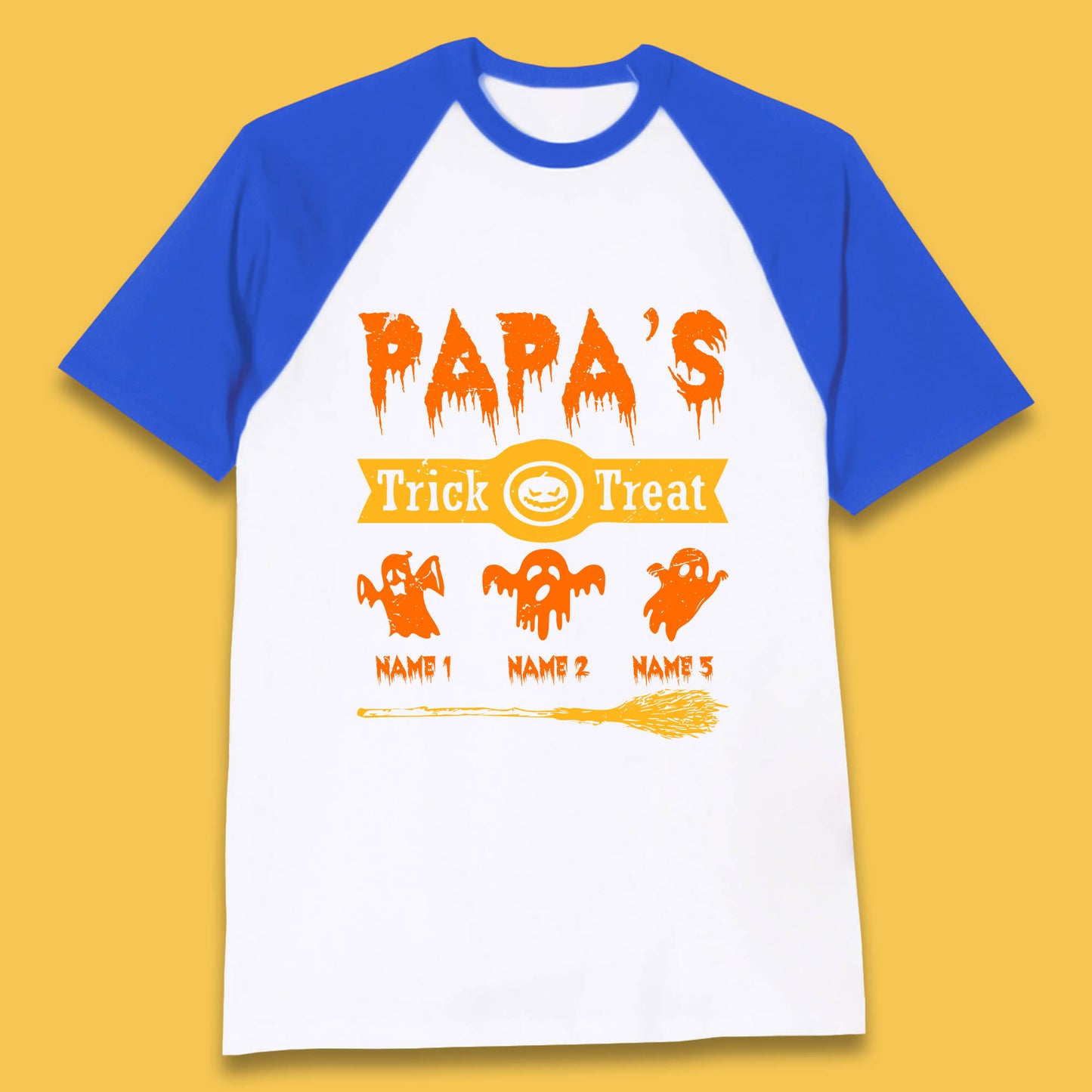 Personalised Papa's Trick Or Treat Halloween Custom Your Boo Ghost Children Names Scary Spooky Costume Baseball T Shirt