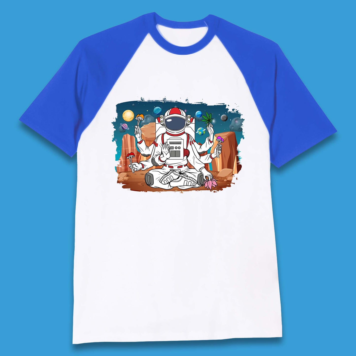 Meditating Astronaut Yoga Baseball T-Shirt
