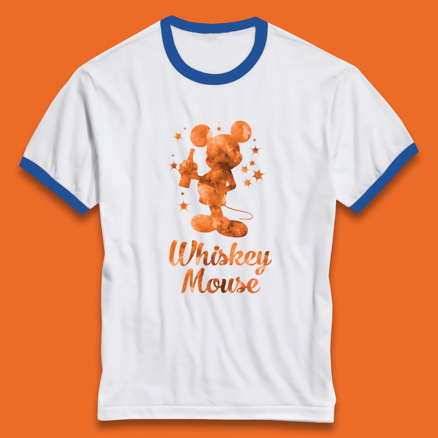 Whiskey Mouse Mickey Minnie Mouse Cartoon Character Holding Beer Bottle Disneyland Whiskey Lovers Ringer T Shirt