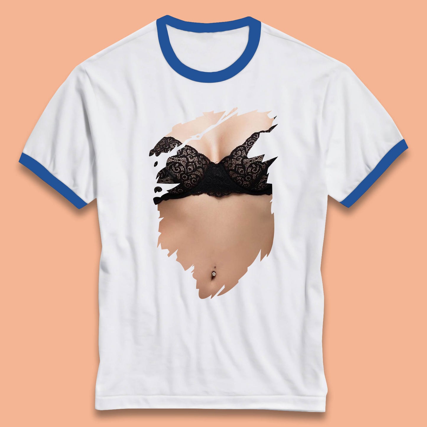Beautiful Sexy Glamour Blonde Girl Stylish Trendy Summer Fashion Sexy Bra Ringer T Shirt