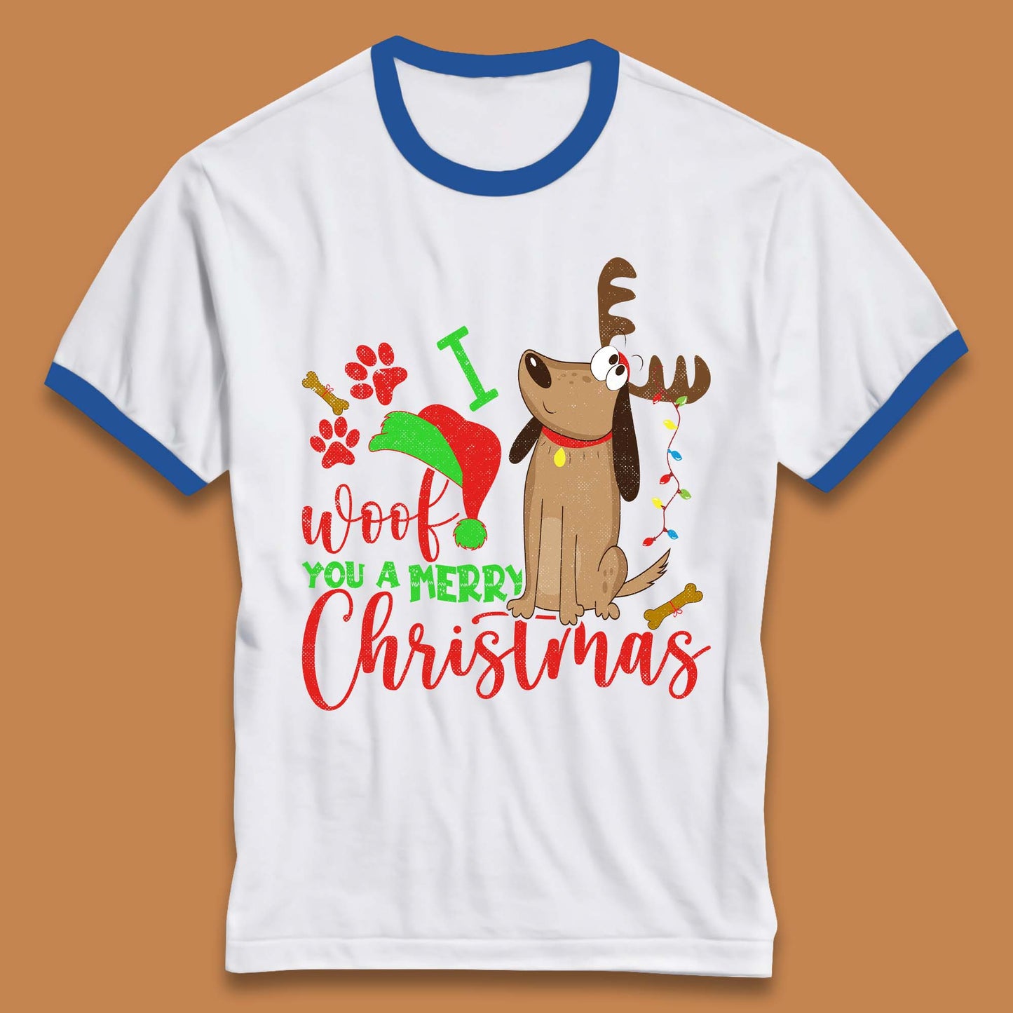 I Woof You A Merry Christmas Ringer T-Shirt