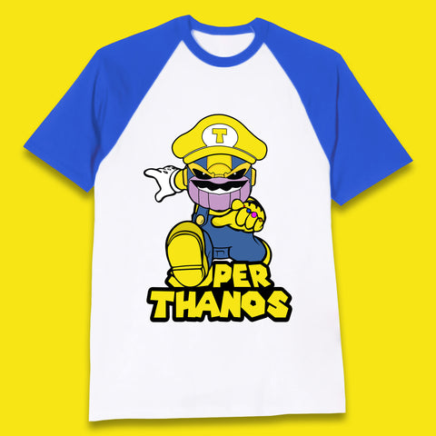 Super Thanos Marvel Infinity Gauntlet Super Mario Spoof Marvel Nintendo Game Series Wario Thanos Fictional Character Baseball T Shirt