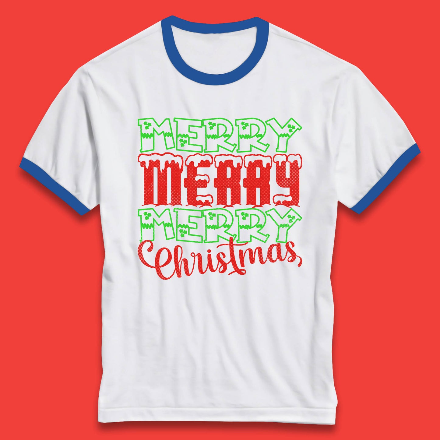 merry merry merry christmas ringer t shirt