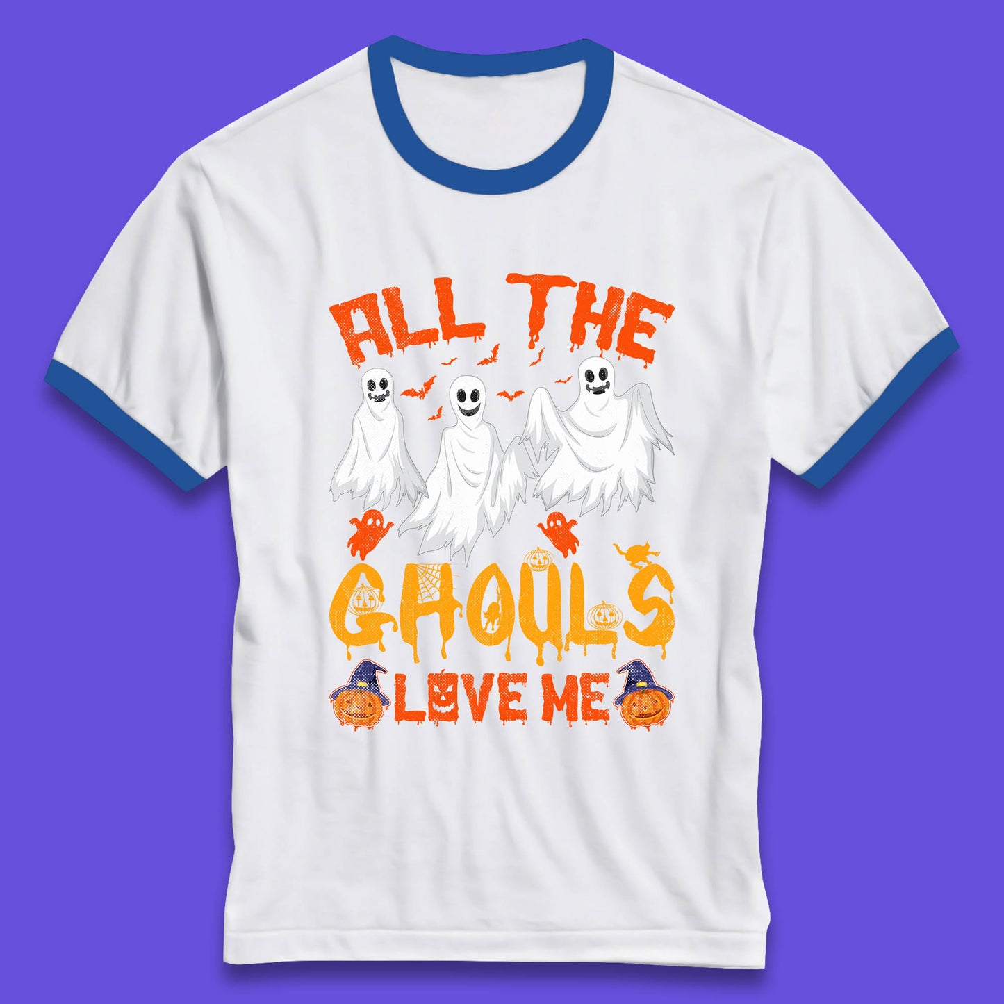 All The Ghouls Love Me Halloween Funny Horror Spooky Boo Ghost Ringer T Shirt