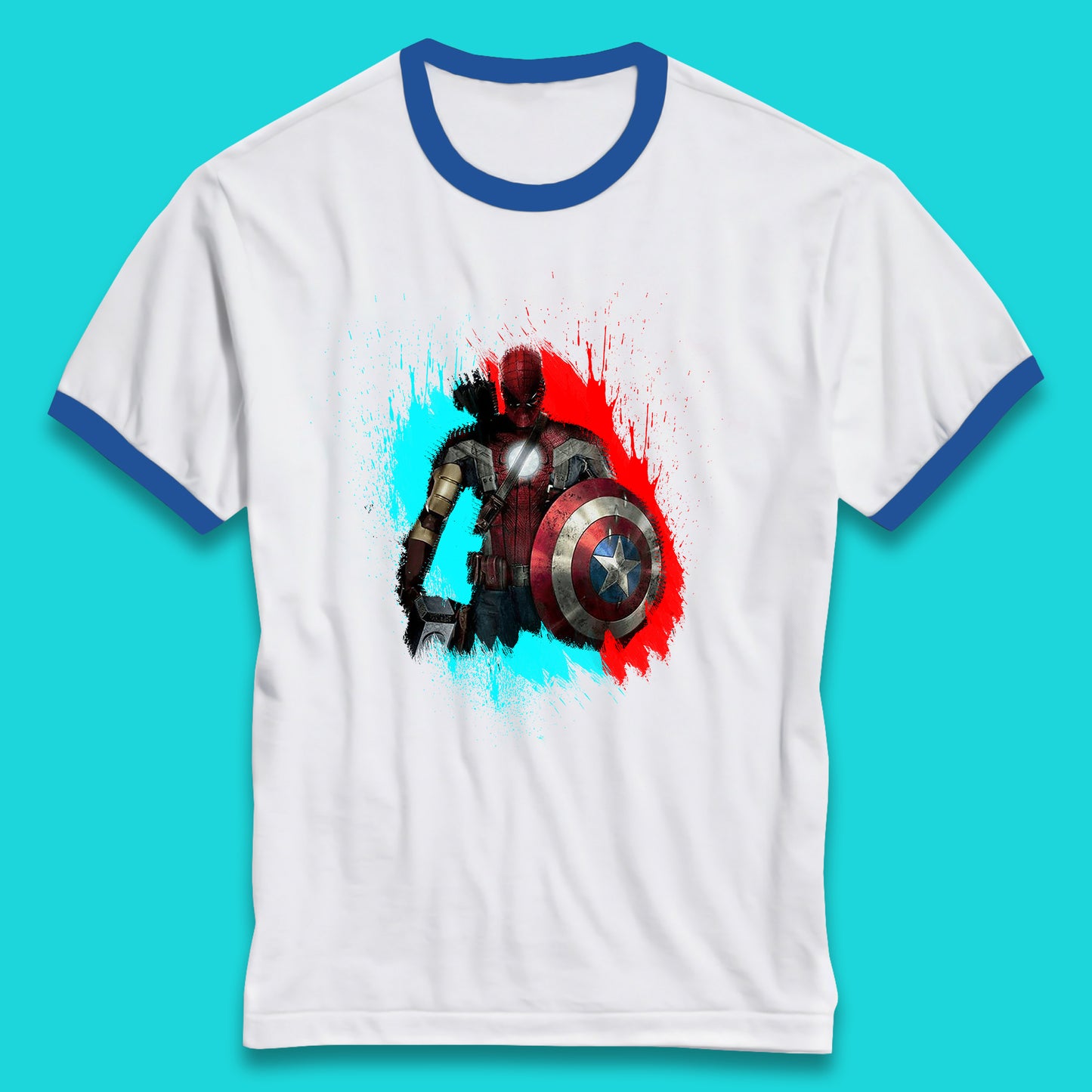 Marvel Avengers Superheroes Movie Characters Spider Man, Iron Man, Thor, Captain America Dead Pool Avengers Squad Ringer T Shirt