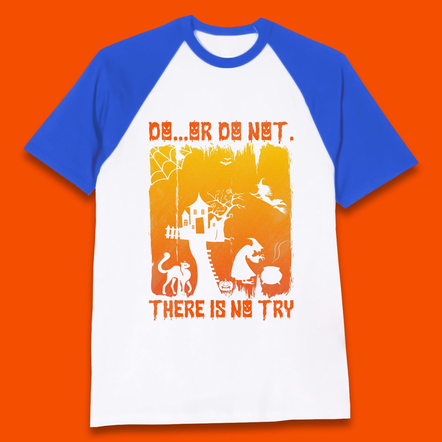 Do Or Do Not There Is No Try Halloween Tree House Flying Witch Scary Spooky Black Cat Baseball T Shirt