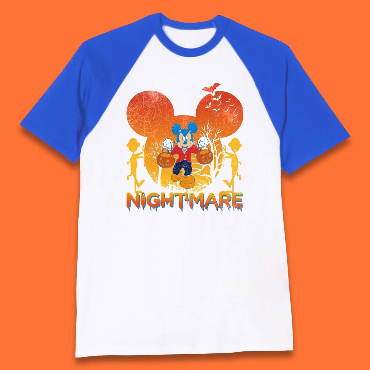 Halloween Nightmare Disney Mickey Mouse Holding Pumpkin Bucket Horror Scary Disneyland Trip Baseball T Shirt