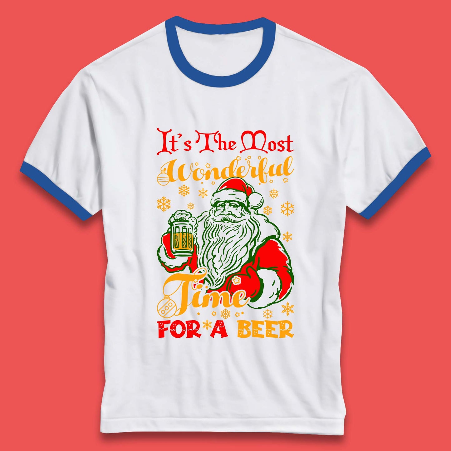 santa drinking beer ringer t shirt