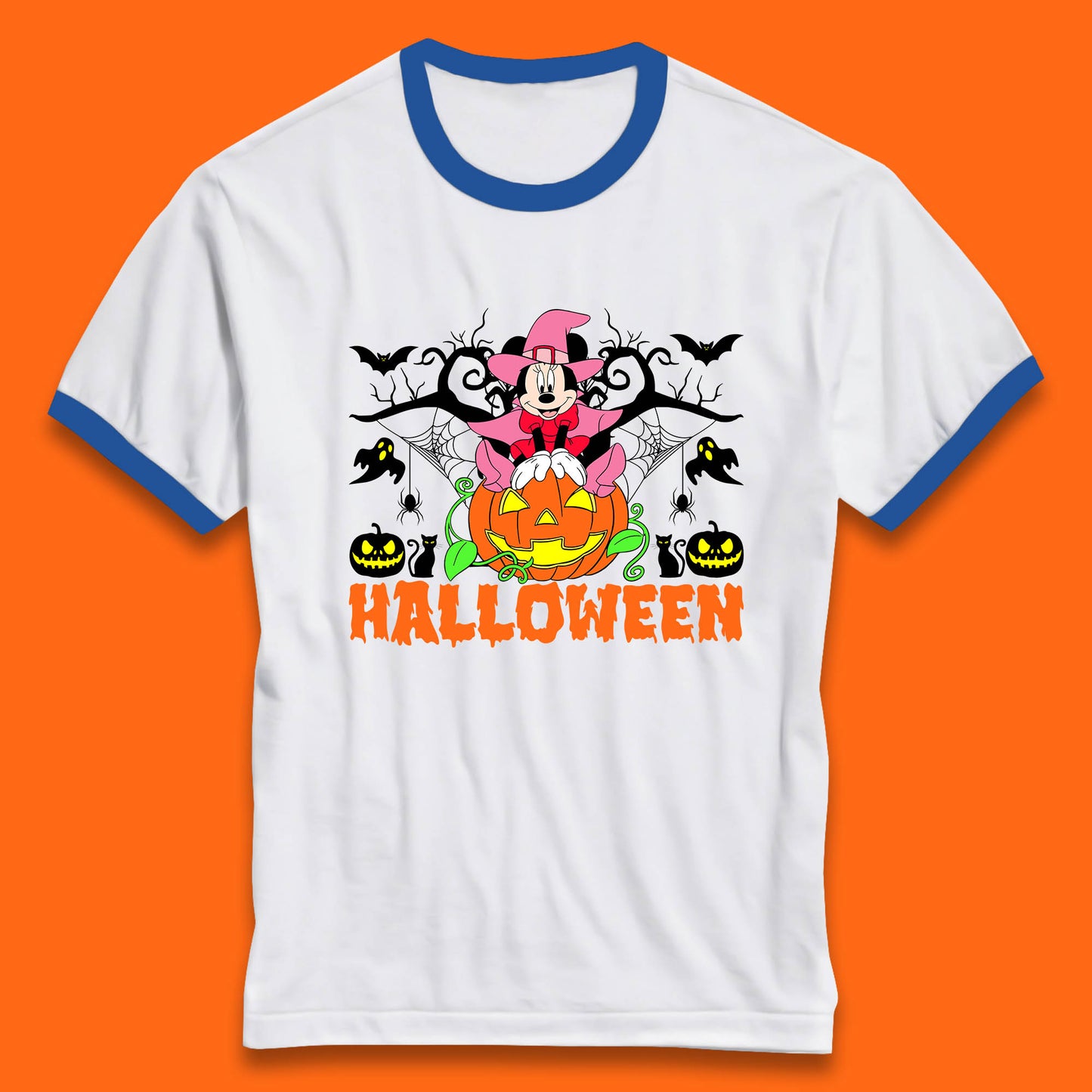 Disney Halloween Witch Minnie Mouse Sitting On Pumpkin Horror Scary Disneyland Trip Costume Ringer T Shirt