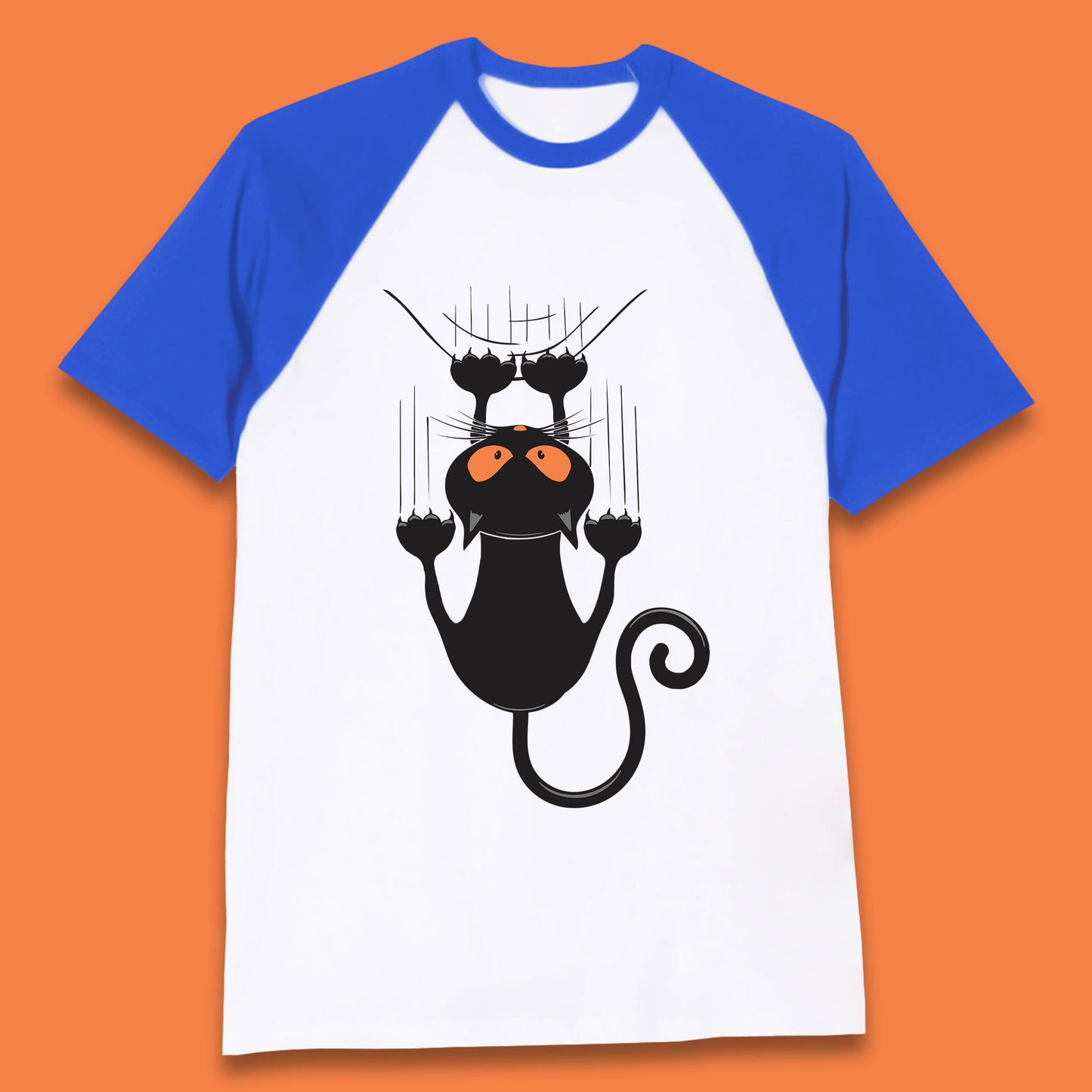 Black Cat Cartoon Scratching Climbing Wall Halloween Horror Scary Black Cat Spooky Season Baseball T Shirt