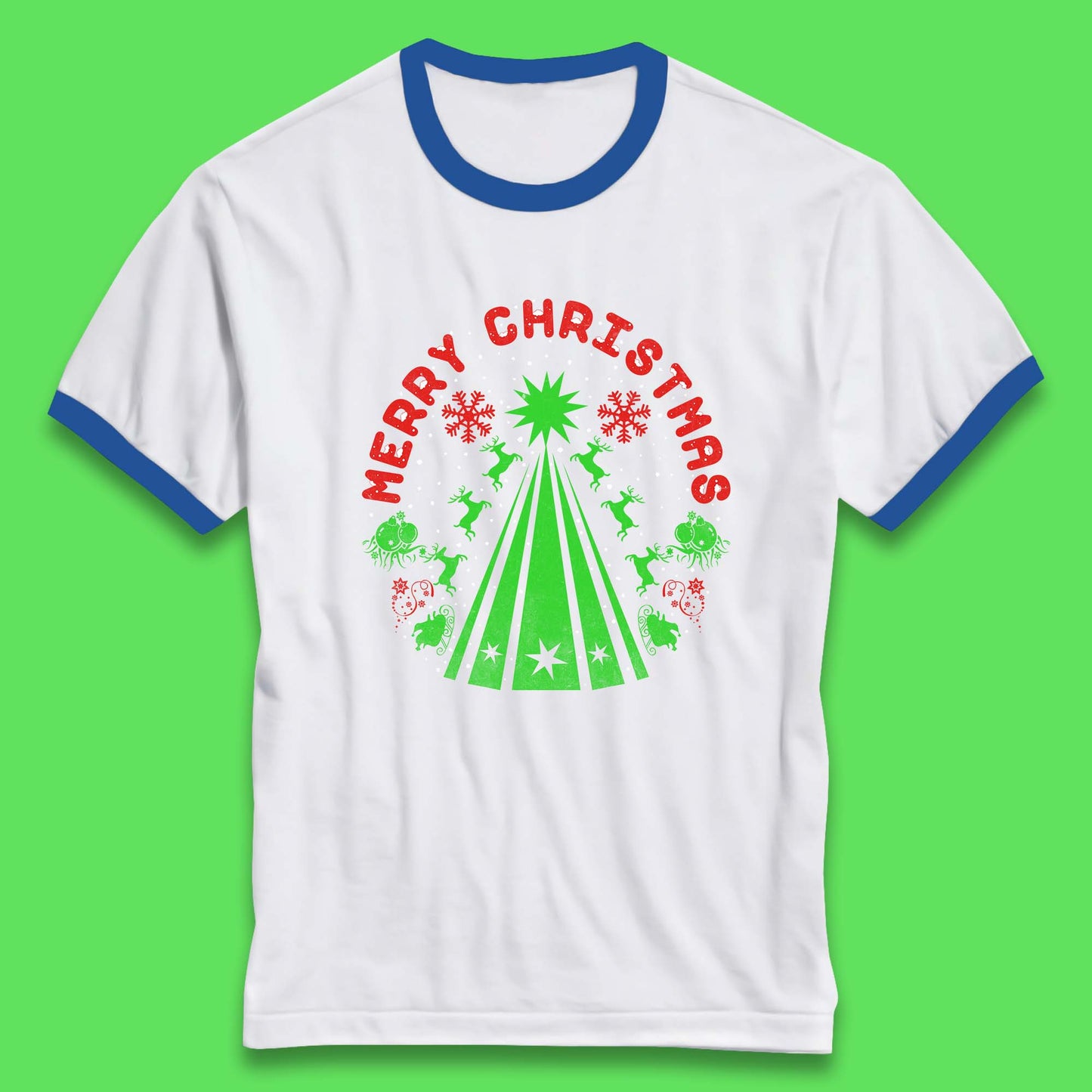 merry christmas reindeers ringer t shirt
