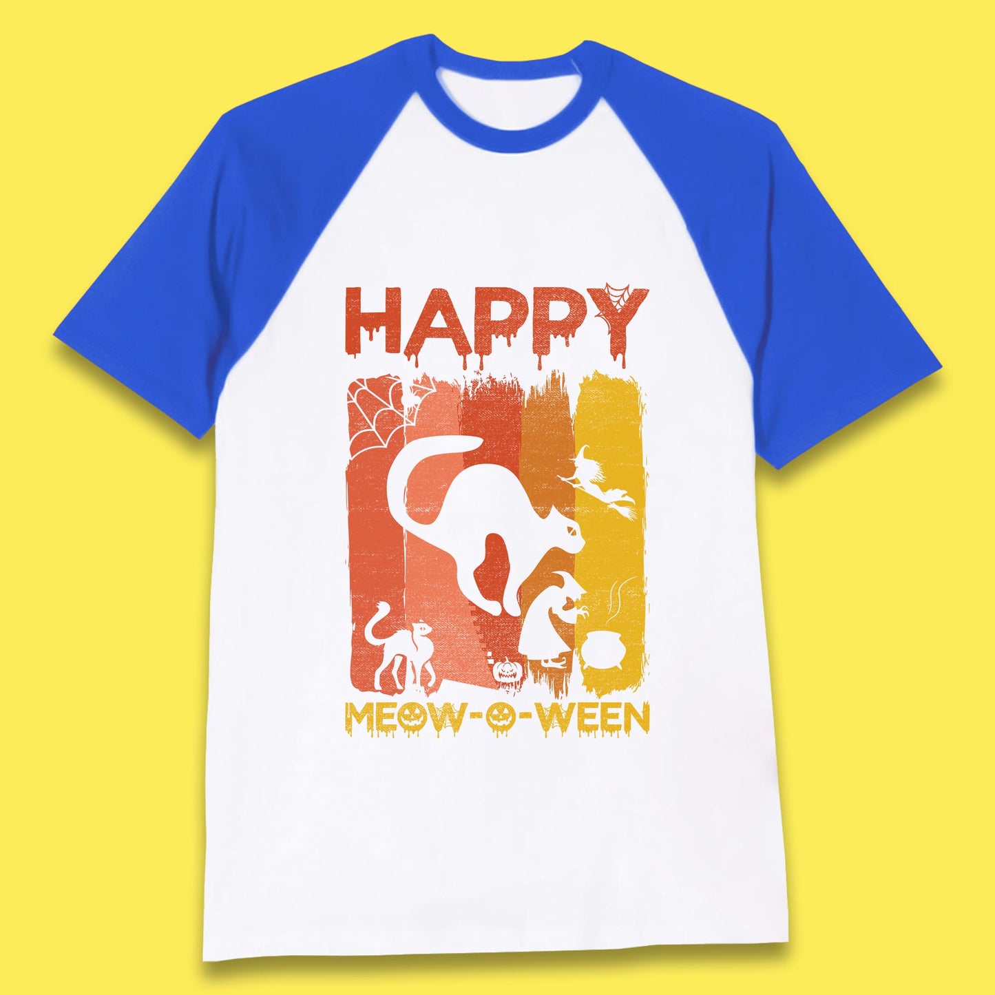 Happy Meow-O-ween Funny Halloween Black Cat Scary Spooky Baseball T Shirt