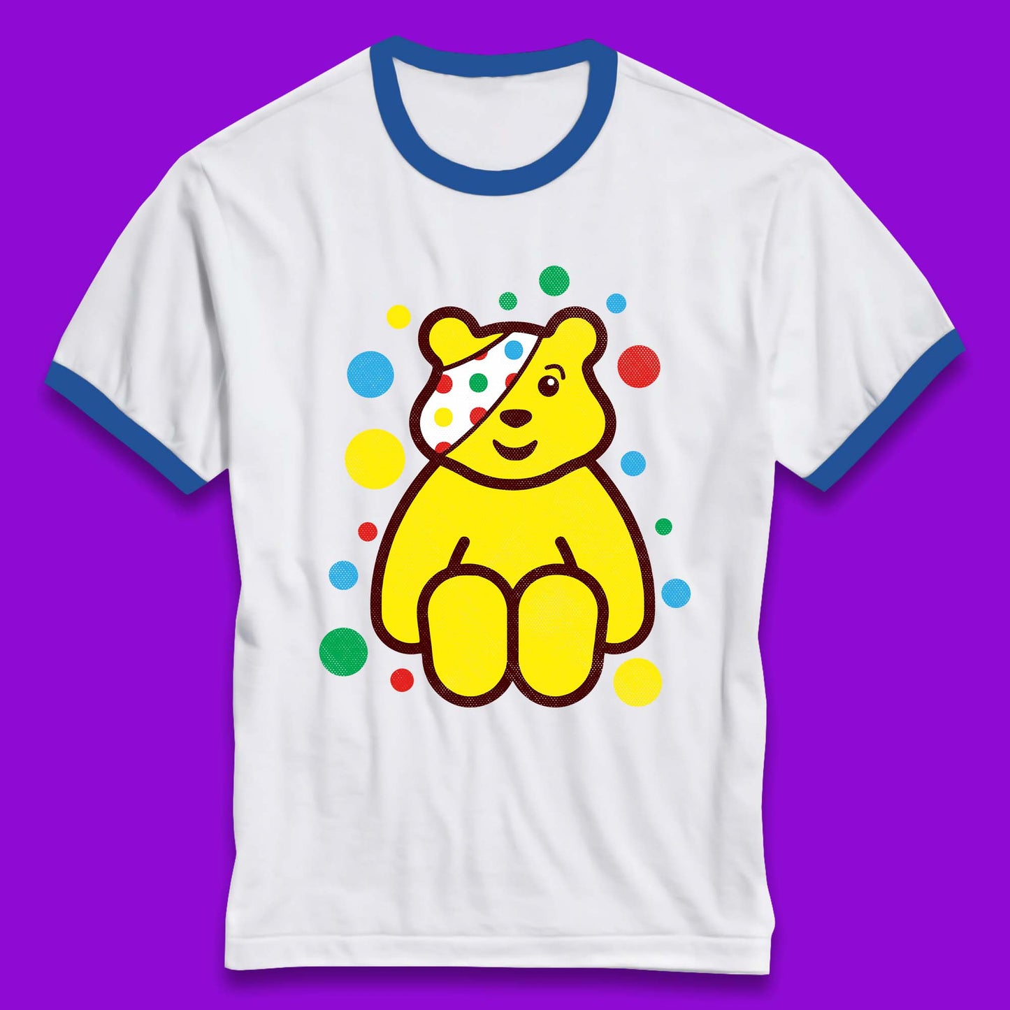 Children In Need Sitting Spotty Pudsey Bear Charity Raising Spotty Day Ringer T Shirt