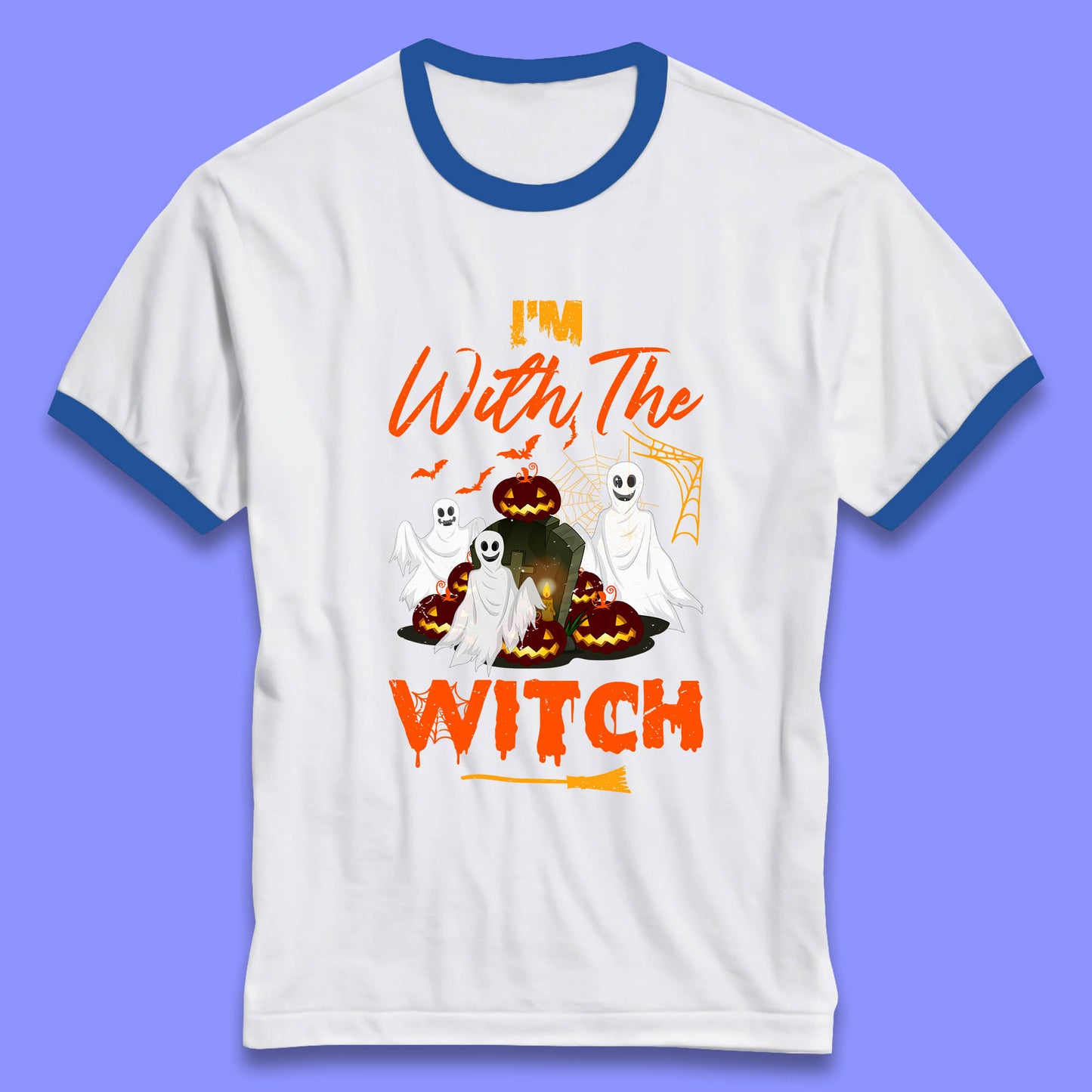 I'm With The Witch Halloween Ghosts With Jack-O-Lantern Horror Pumpkins Ringer T Shirt