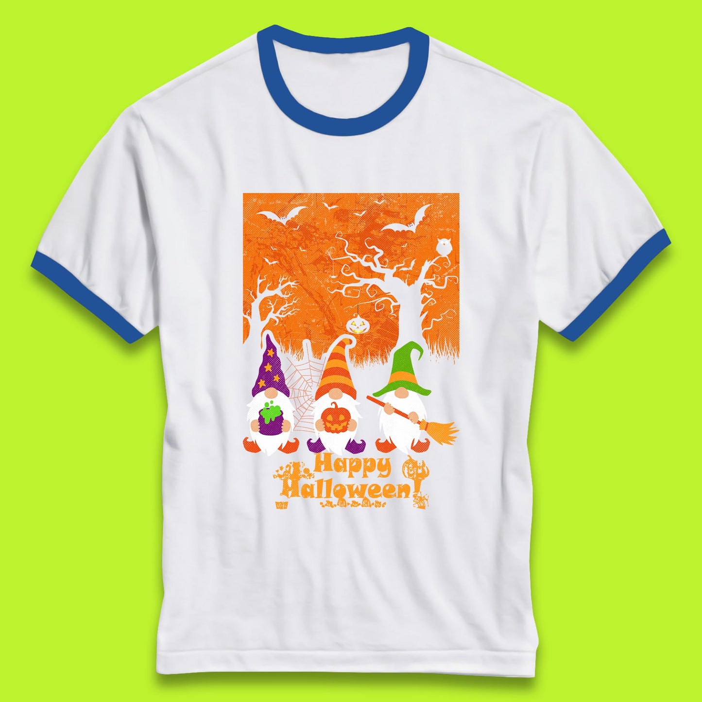 Happy Halloween Gnomies Spooky Witch Gnomes Scary Halloween Trees Gnome Lover Ringer T Shirt