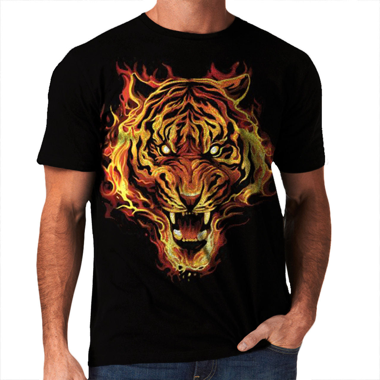 Tiger T-Shirt with Flaming Face Design
