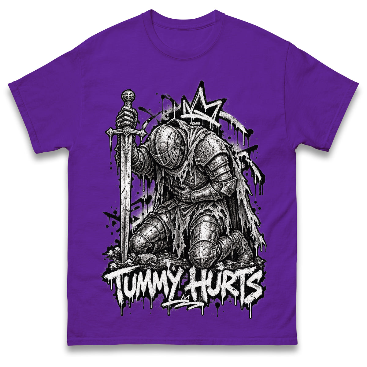 Tummy Hurts Knight Shirt Funny Dark Fantasy Graphic Tee Ironic Meme T Shirt