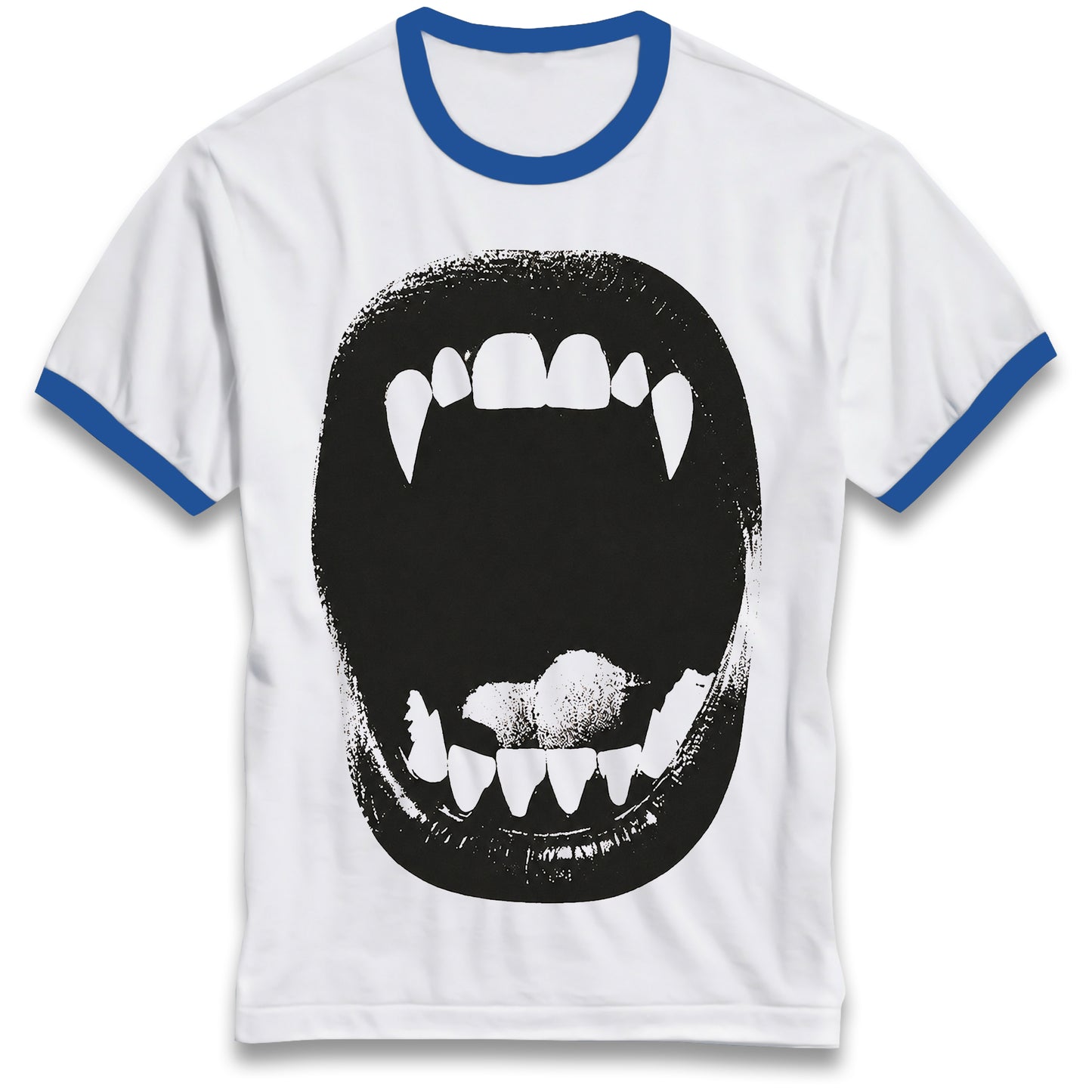 Vampire Bite Tee Gothic Ringer Shirt with Retro Contrast Collar