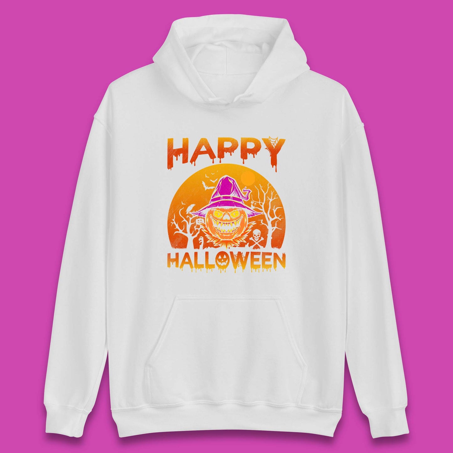 Happy Halloween Monster Pumpkin With Witch Hat Horror Scary Spooky Season Unisex Hoodie