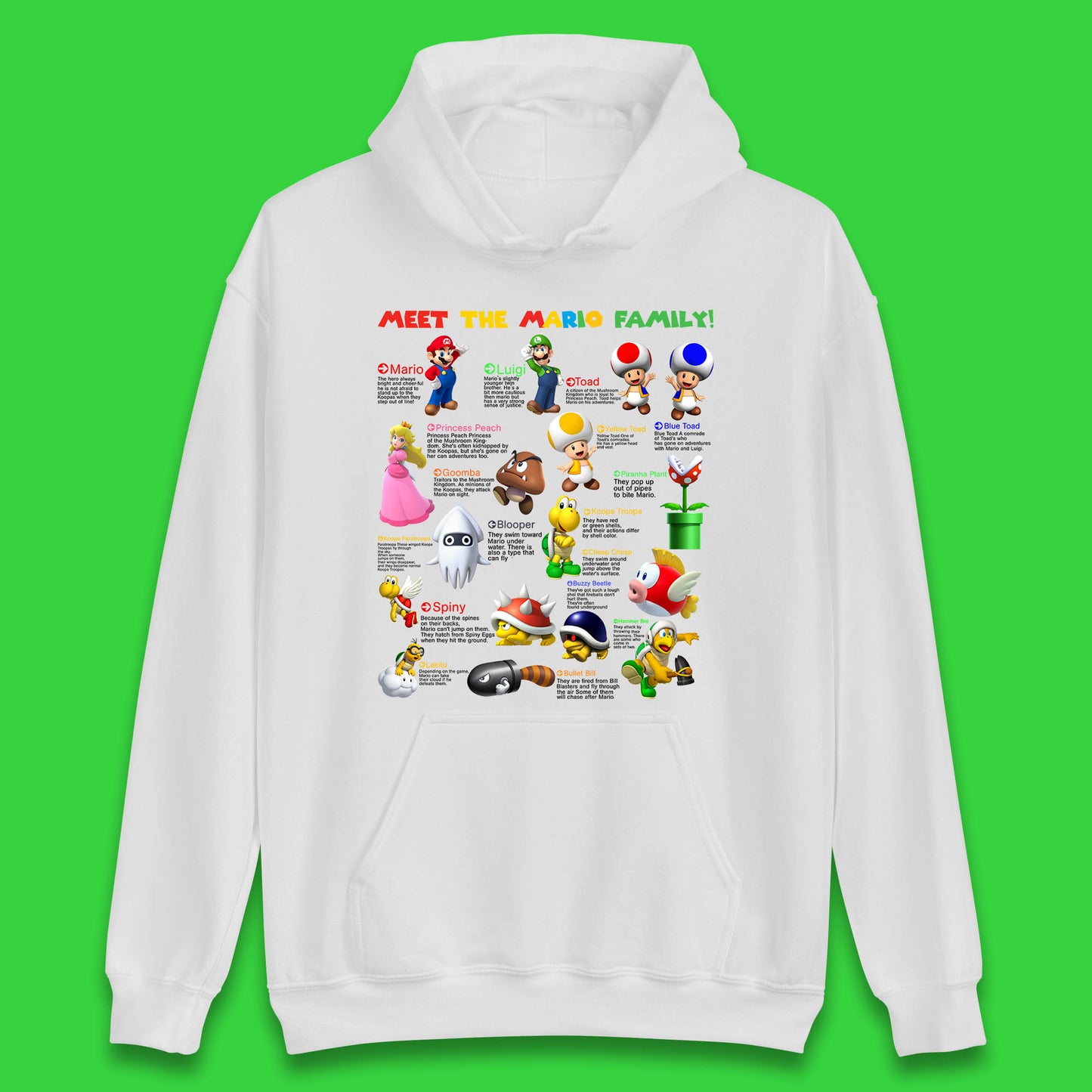 Meet The Mario Family Super Mario Vintage Mario Family Matching Costume Unisex Hoodie