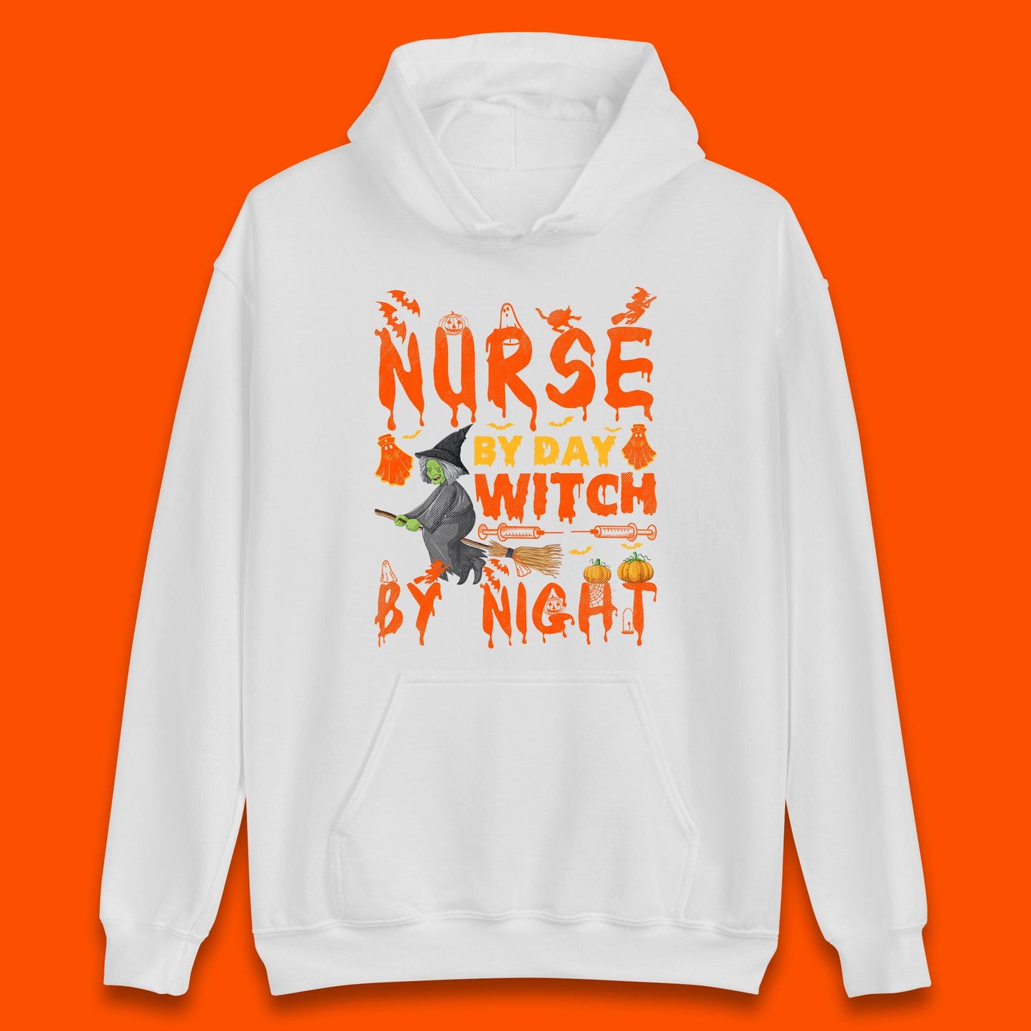 Nurse By Day Witch By Night Halloween Funny Nursing Spooky Nurse Unisex Hoodie