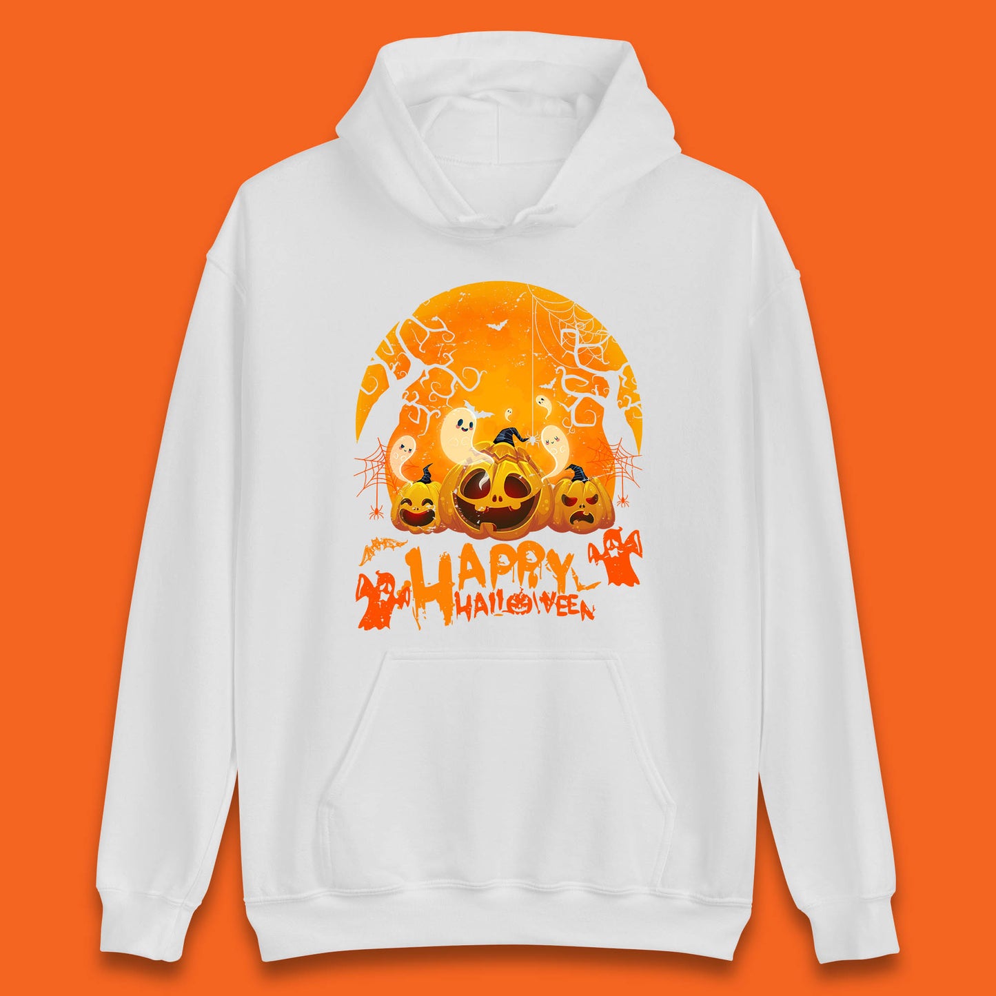 Happy Halloween Jack O Lantern Pumpkins Scary Boo Ghost Haunted Trees Unisex Hoodie