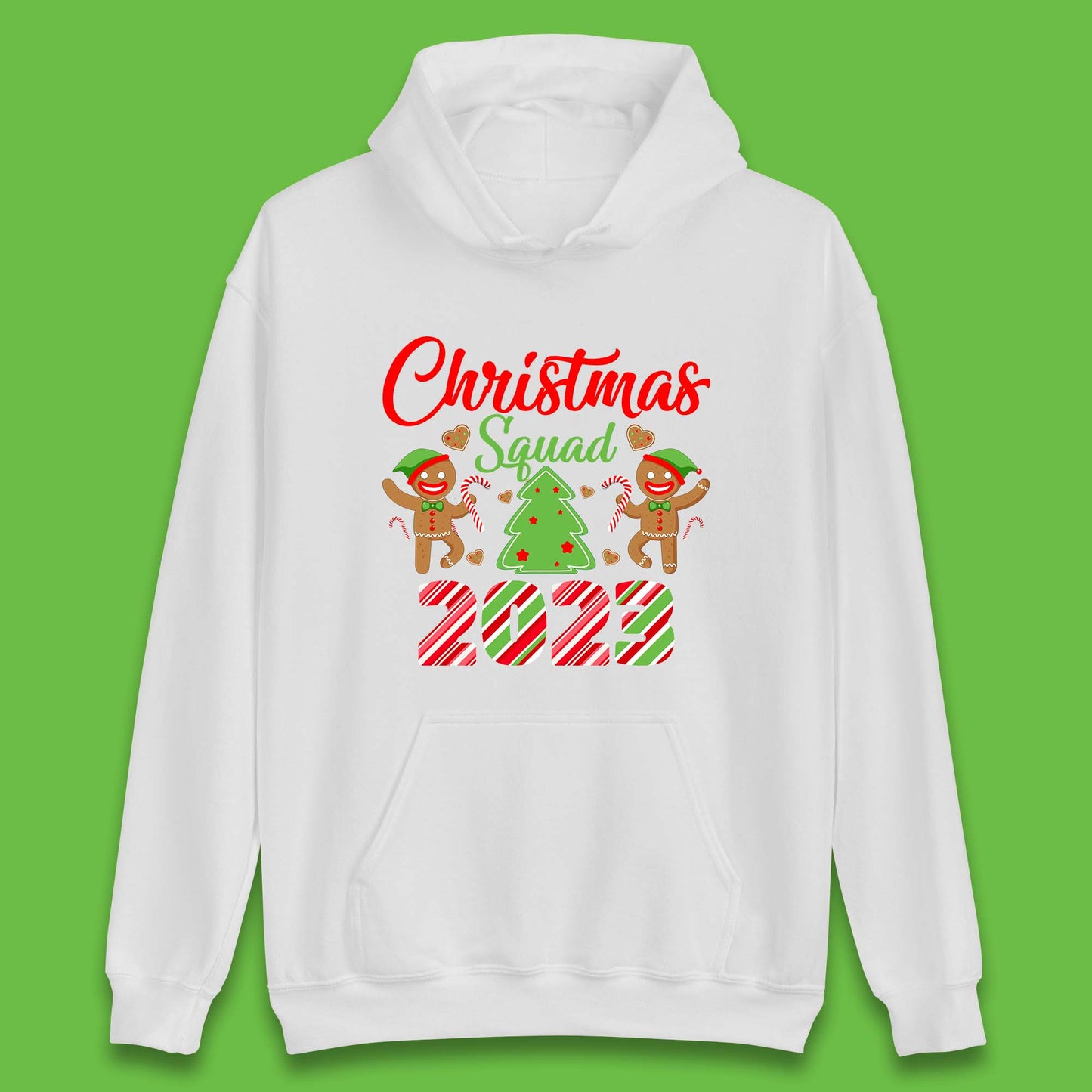 Christmas Squad 2023 Christmas Tree Xmas Gingerbread Man with Candy Cane Unisex Hoodie