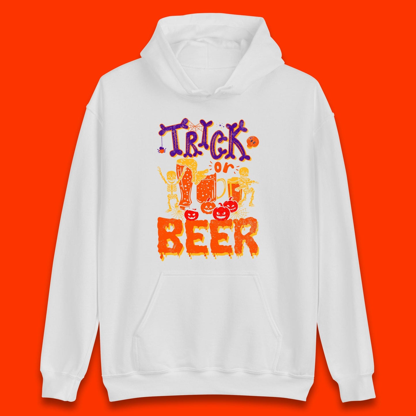 Trick Or Beer Halloween Drinking Beer Lover Dancing Skeleton Drinker Halloween Party Unisex Hoodie
