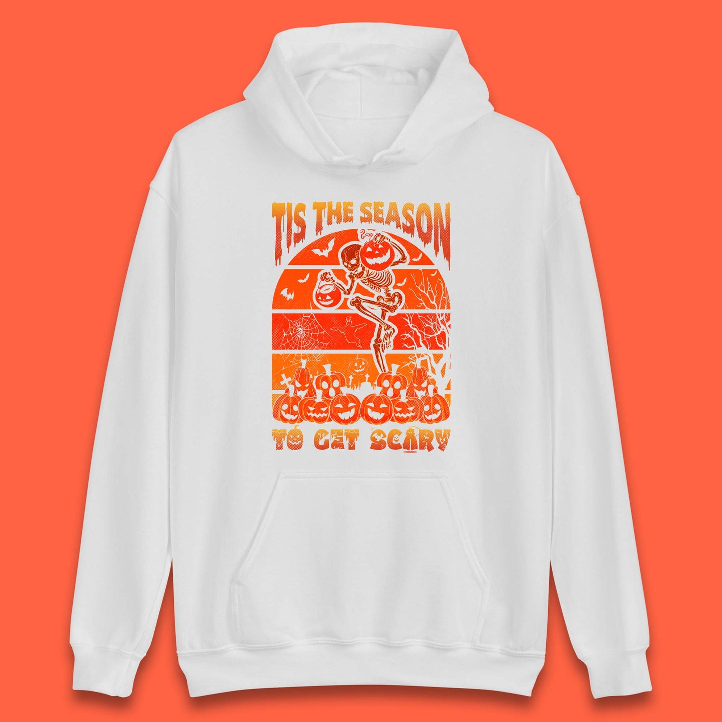 Tis The Season To Get Scary Halloween Skeleton Holding Pumpkin Buckets Spooky Vibes Unisex Hoodie
