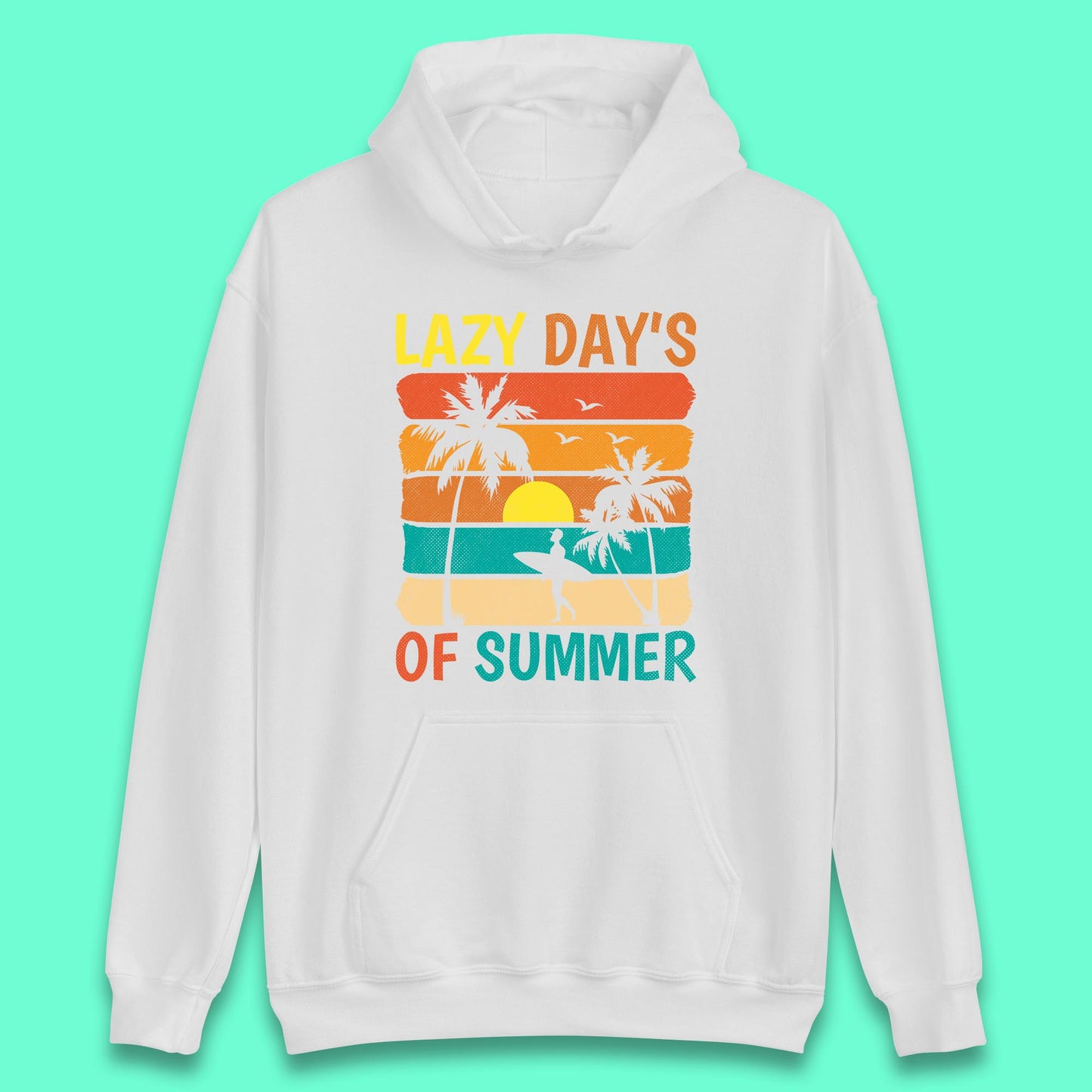 Lazy Days Of Summer Vintage Retro Sunset Surfer Beach Palm Trees Unisex Hoodie