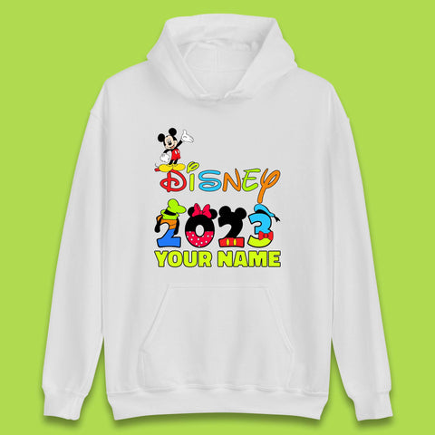 Personalised Disney 2023 Disney Club Your Name Mickey Mouse Minnie Mouse Donald Duck Pluto Goofy Cartoon Characters Disney Vacation Unisex Hoodie